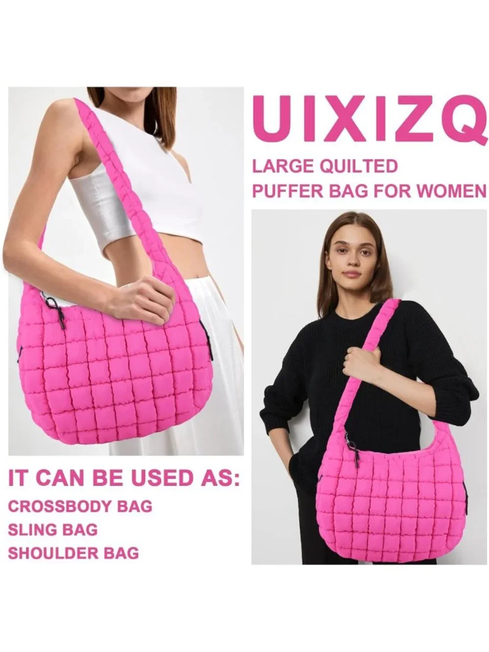 Lightweight Quilted Puffer Tote Bag | Puffy Crossbody Shoulder Hobo Purse
